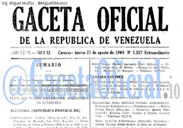 Gaceta Oficial 1327 del 21 Agosto 1969