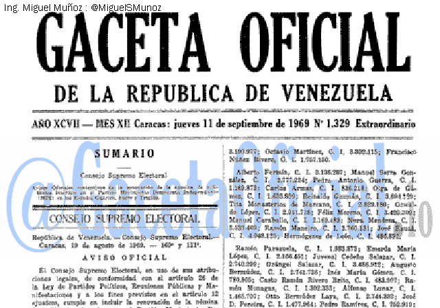 Gaceta Oficial 1329 del 11 Septiembre 1969