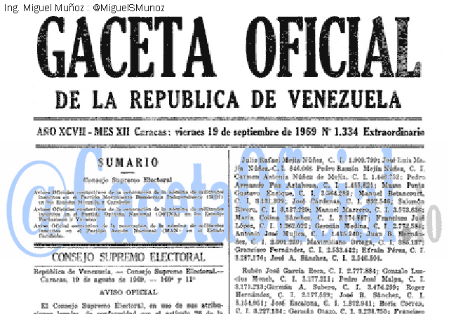 Gaceta Oficial 1334 del 19 Septiembre 1969