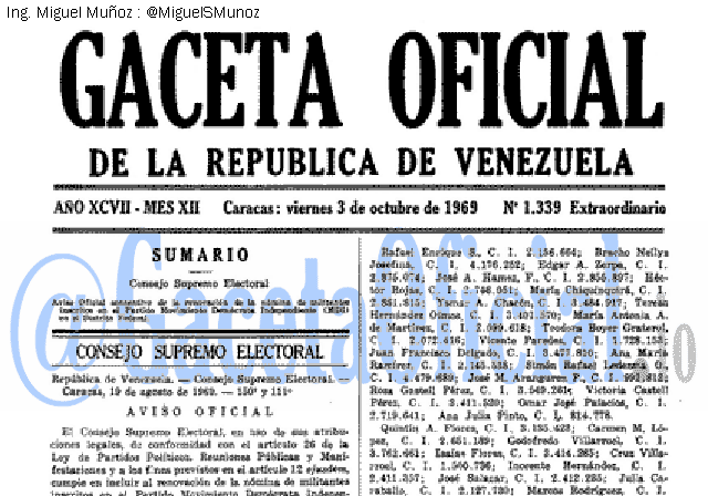 Gaceta Oficial 1339 del 3 Octubre 1969