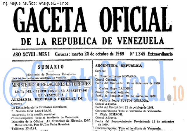 Gaceta Oficial 1345 del 28 Octubre 1969