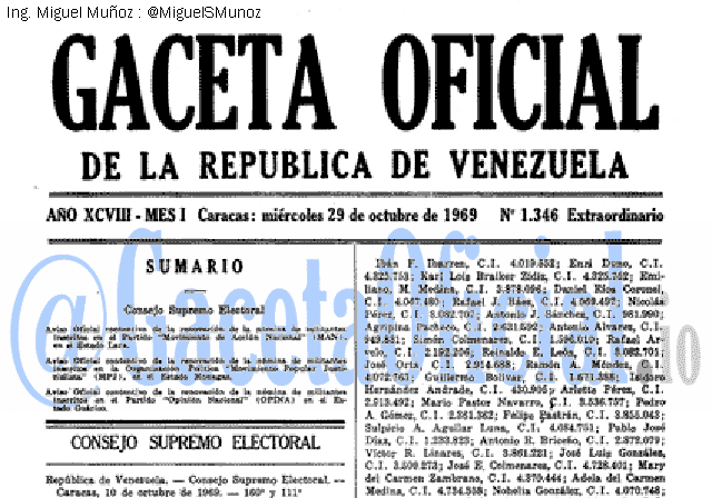 Gaceta Oficial 1346 del 29 Octubre 1969