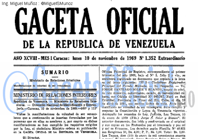 Gaceta Oficial 1352 del 10 Noviembre 1969