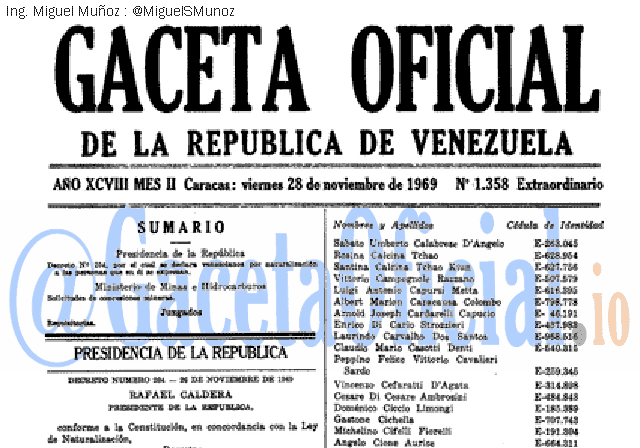 Gaceta Oficial 1358 del 28 Noviembre 1969