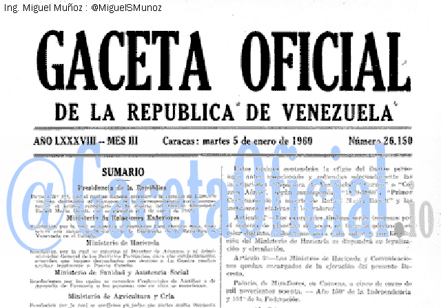 Gaceta Oficial 26150 del 5 Enero 1960