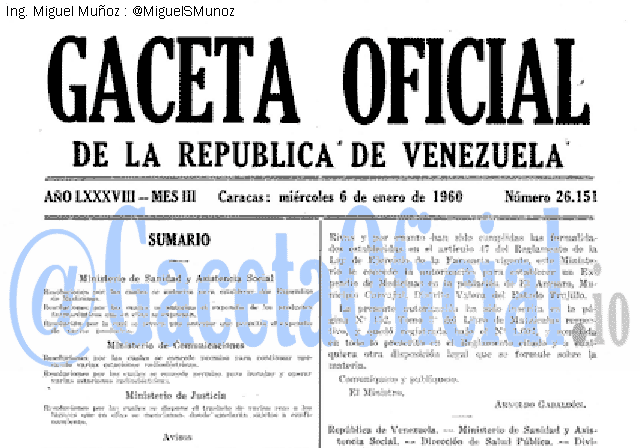 Gaceta Oficial 26151 del 6 Enero 1960