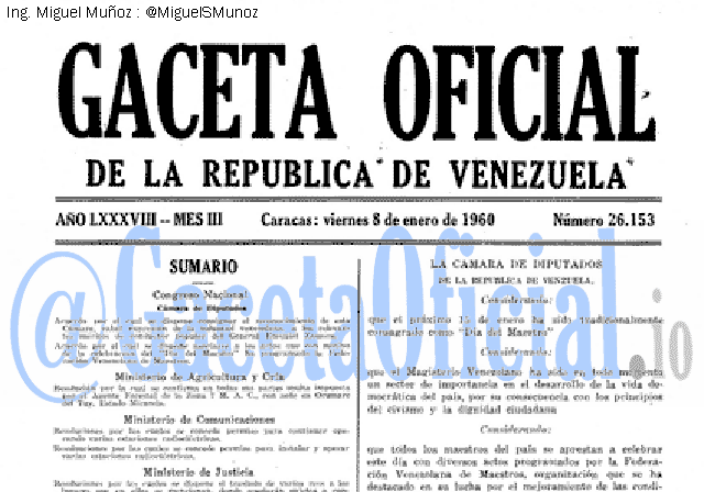 Gaceta Oficial 26153 del 8 Enero 1960