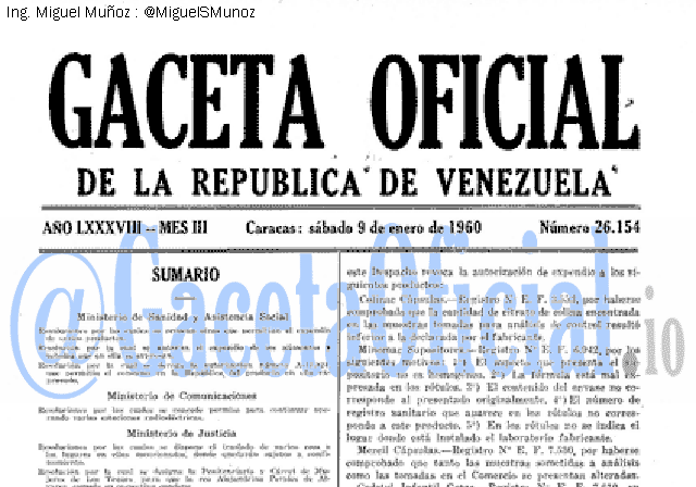 Gaceta Oficial 26154 del 9 Enero 1960