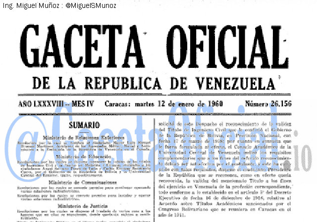 Gaceta Oficial 26156 del 12 Enero 1960