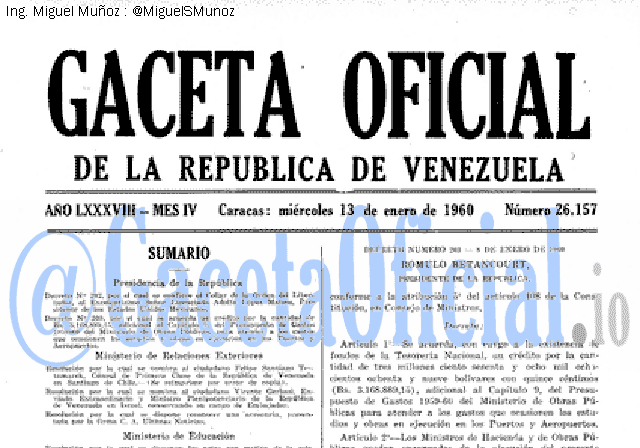 Gaceta Oficial 26157 del 13 Enero 1960