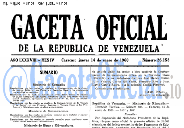Gaceta Oficial 26158 del 14 Enero 1960