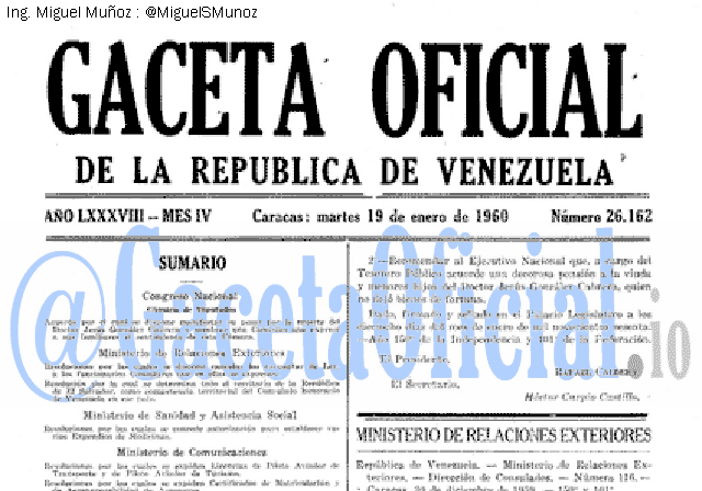 Gaceta Oficial 26162 del 19 Enero 1960