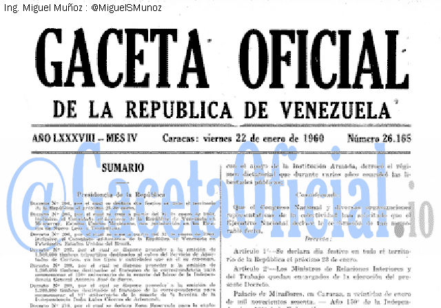 Gaceta Oficial 26165 del 22 Enero 1960