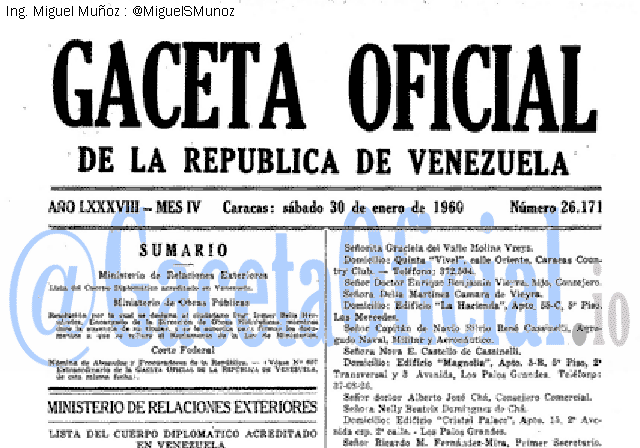 Gaceta Oficial 26171 del 30 Enero 1960