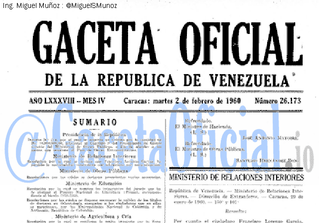 Gaceta Oficial 26173 del 2 Febrero 1960