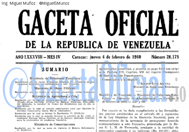 Gaceta Oficial 26175 del 4 Febrero 1960