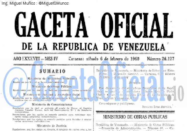 Gaceta Oficial 26177 del 6 Febrero 1960