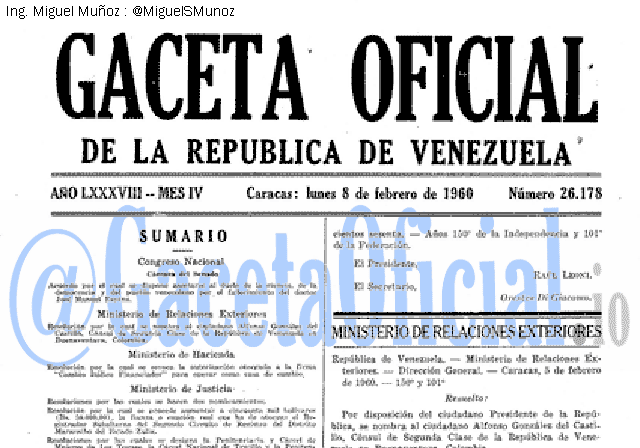 Gaceta Oficial 26178 del 8 Febrero 1960