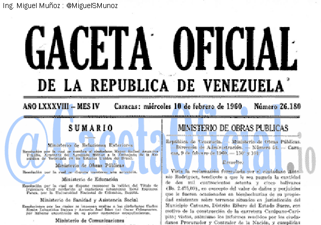 Gaceta Oficial 26180 del 10 Febrero 1960