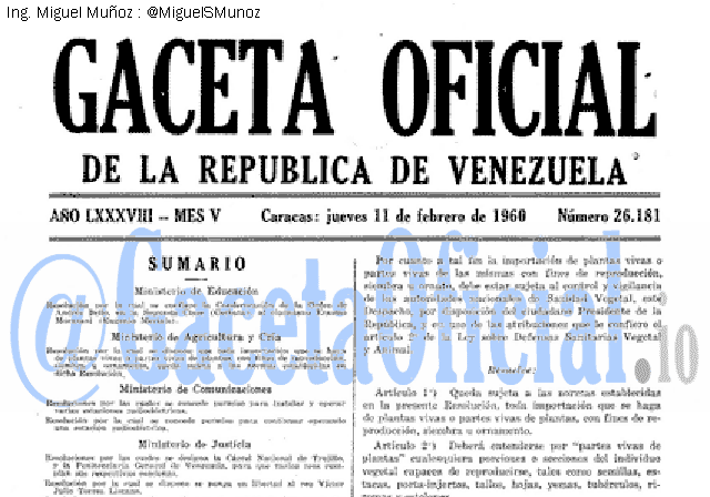 Gaceta Oficial 26181 del 11 Febrero 1960