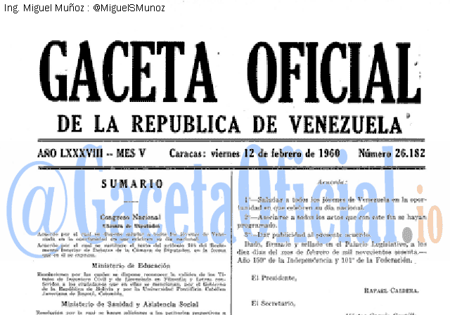 Gaceta Oficial 26182 del 12 Febrero 1960