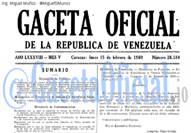 Gaceta Oficial 26184 del 15 Febrero 1960