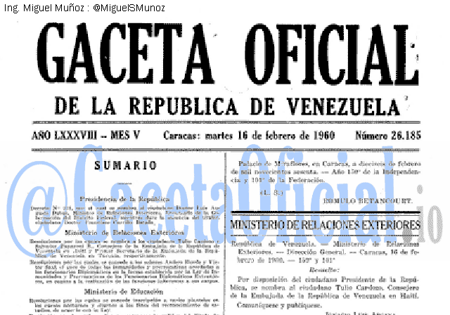 Gaceta Oficial 26185 del 16 Febrero 1960