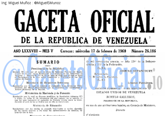 Gaceta Oficial 26186 del 17 Febrero 1960
