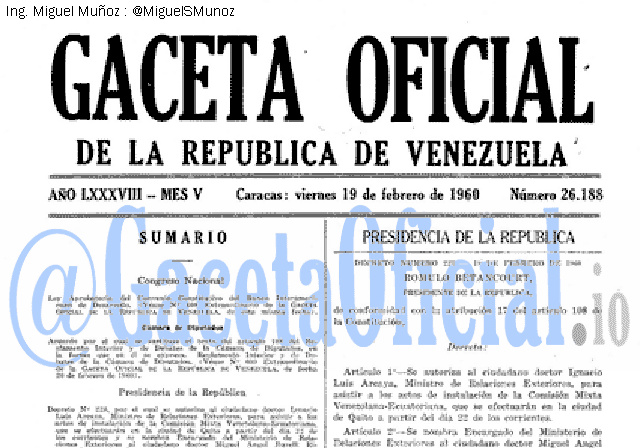 Gaceta Oficial 26188 del 19 Febrero 1960