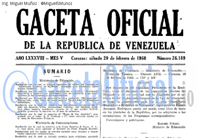 Gaceta Oficial 26189 del 20 Febrero 1960