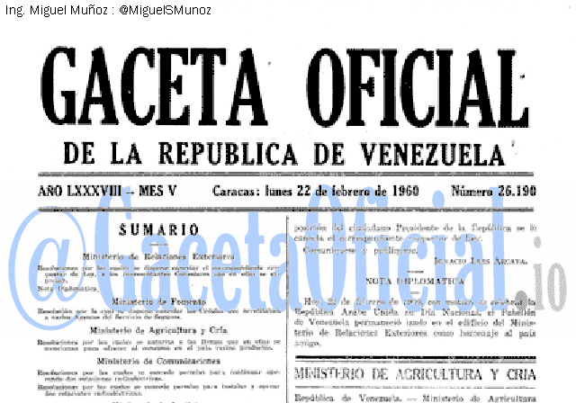 Gaceta Oficial 26190 del 22 Febrero 1960