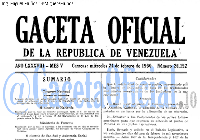 Gaceta Oficial 26192 del 24 Febrero 1960