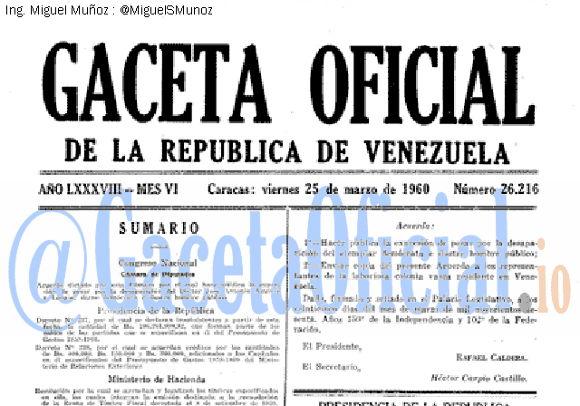 Gaceta Oficial 26216 del 25 Marzo 1960