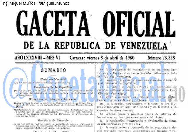 Gaceta Oficial 26228 del 8 Abril 1960