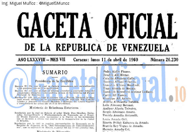 Gaceta Oficial 26230 del 11 Abril 1960