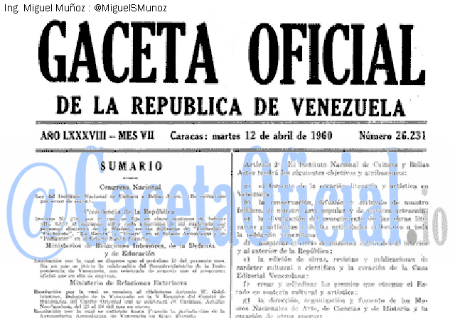 Gaceta Oficial 26231 del 12 Abril 1960