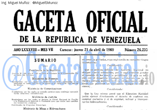 Gaceta Oficial 26233 del 21 Abril 1960