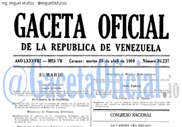Gaceta Oficial 26237 del 26 Abril 1960