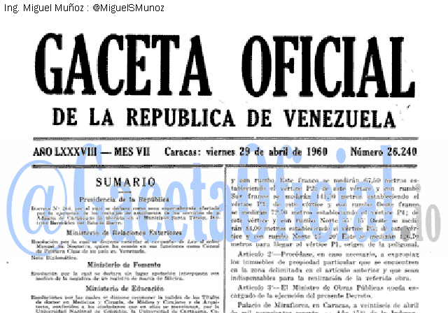 Gaceta Oficial 26240 del 29 Abril 1960