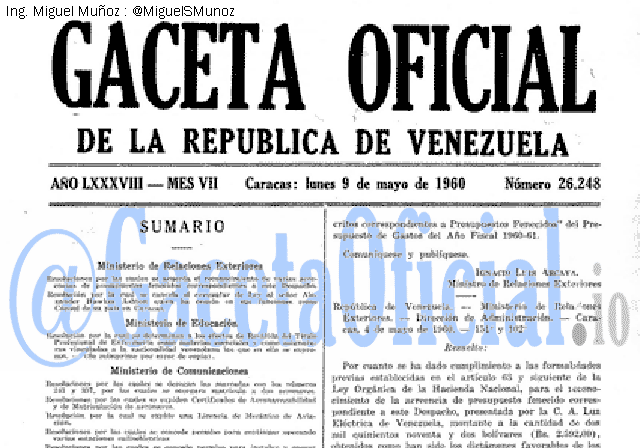 Gaceta Oficial 26248 del 9 Mayo 1960