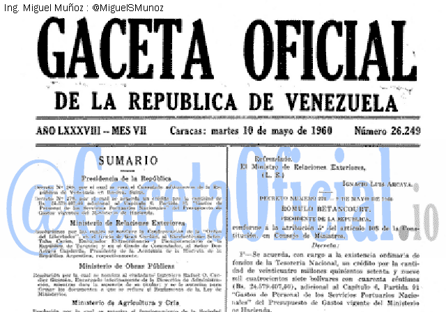 Gaceta Oficial 26249 del 10 Mayo 1960