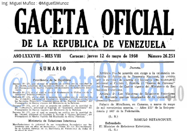 Gaceta Oficial 26251 del 12 Mayo 1960