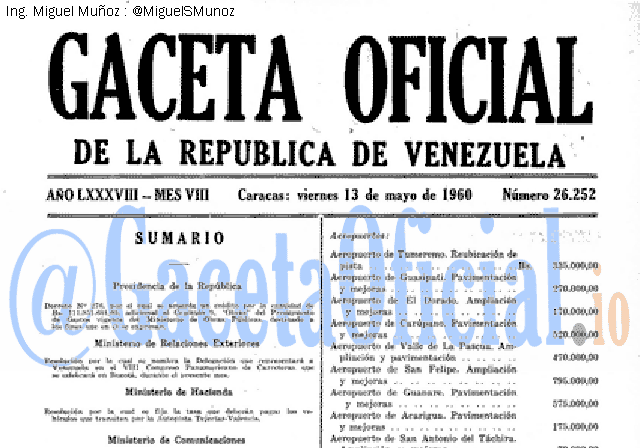 Gaceta Oficial 26252 del 13 Mayo 1960