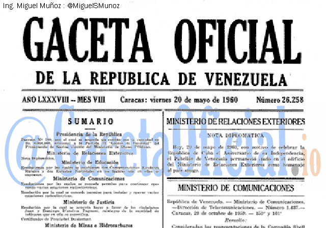 Gaceta Oficial 26258 del 20 Mayo 1960