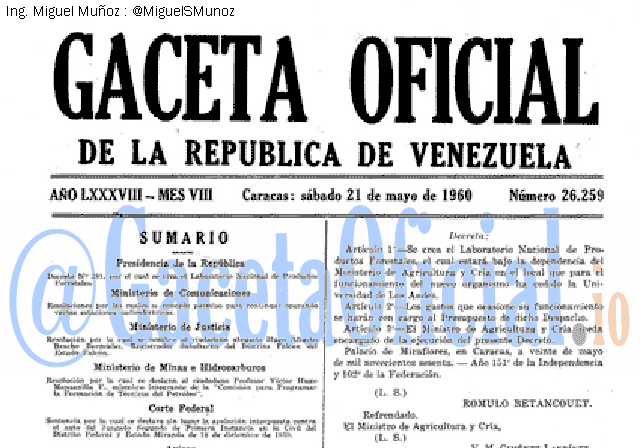 Gaceta Oficial 26259 del 21 Mayo 1960