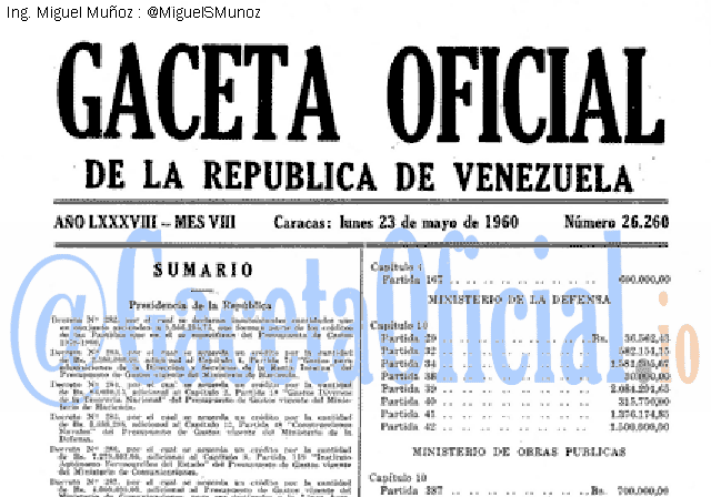 Gaceta Oficial 26260 del 23 Mayo 1960