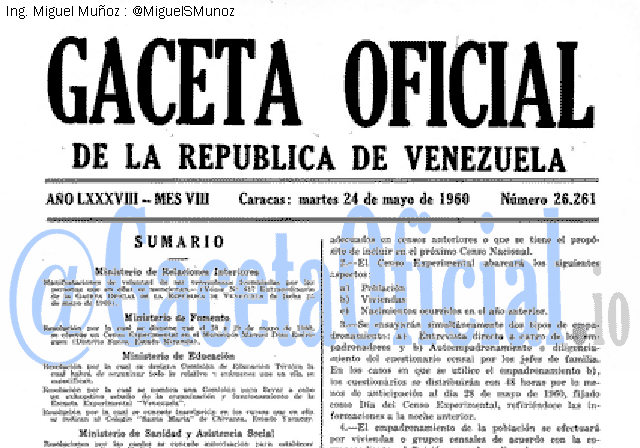 Gaceta Oficial 26261 del 24 Mayo 1960