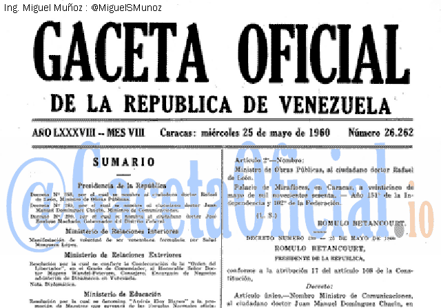Gaceta Oficial 26262 del 25 Mayo 1960