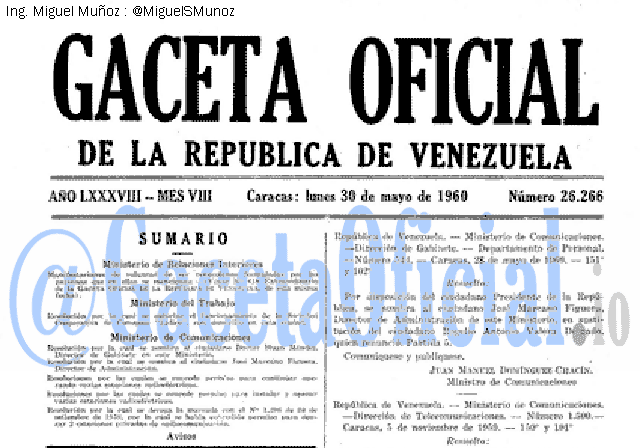 Gaceta Oficial 26266 del 30 Mayo 1960