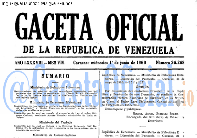 Gaceta Oficial 26268 del 1 Junio 1960